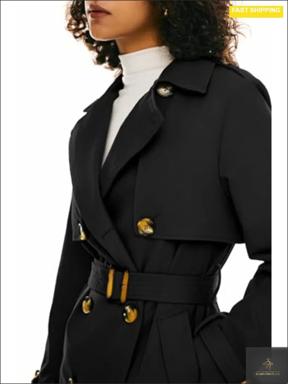 Women's Double Breasted Trench Coat 3/4 Length with Belt 100% Polyester